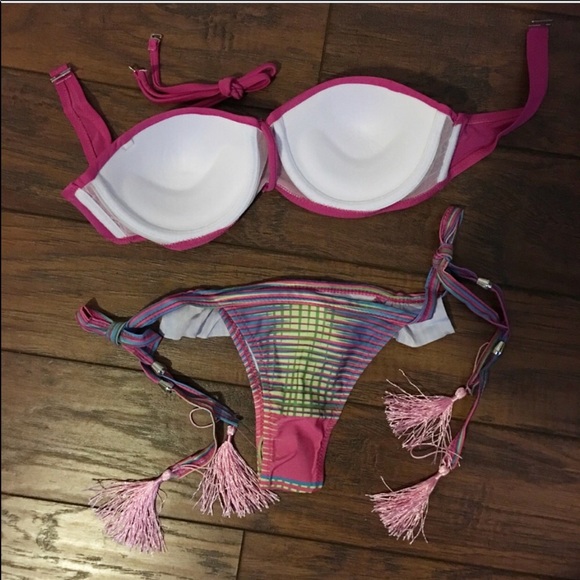 Hot Pink Bandeau Bikini with Brazilian Bottoms - Picture 3 of 3